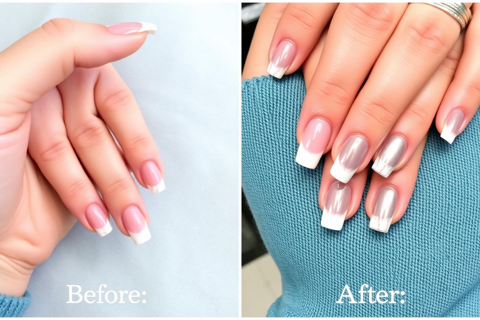 Before and after Chrome Manicure